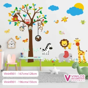 Vinil infantil safari arbolito con animalitos