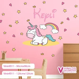 Vinil infantil unicornio con estrellas y nombre