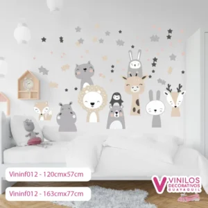Vinil infantil safari gris hipopótamo jirafa león