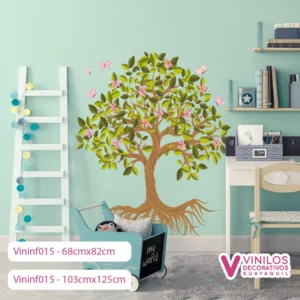 Vinil infantil árbol verde con mariposas