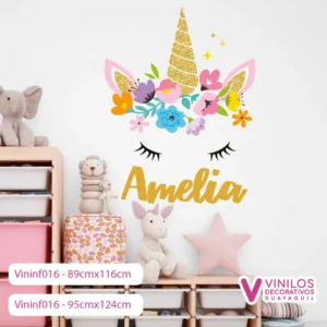 Vinil Decorativo Infantil Unicornio cara con nombre personalizado