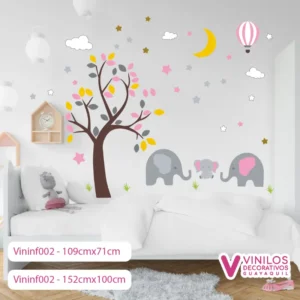 Vinil infantil safari arbolito con elefantes