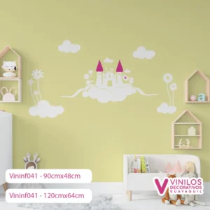 Vinil Decorativo Infantil Castillo en nubes con flores