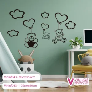 Vinil Decorativo Infantil Osos con nubes y corazones