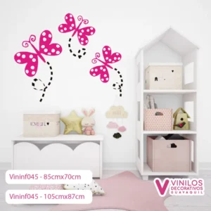Vinil Decorativo Infantil Mariposas con líneas de vuelo