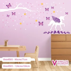Vinil infantil Mariposas Arboles Unicornio