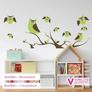 Vinil  Decorativo Infantil Búhos en ramas posados y volando