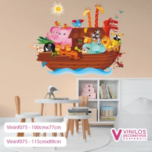 Vinil Decorativo Infantil Arca con animalitos navegando