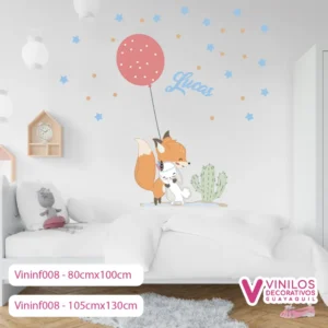 Vinil infantil Nombre Lucas conejos cactus