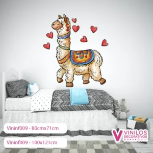 Vinil infantil Llama con corazones