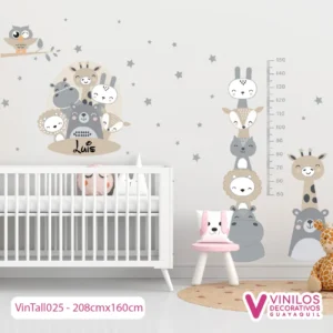 Vinil Decorativo Tallímetros Infantil Conjunto de animalitos adorables con nombre personalizado