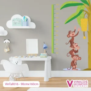 Vinil Decorativo Tallímetros Infantil Monitos adorables con palmera y bananas