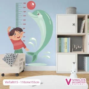 Vinil Decorativo Tallímetros Infantil Niño, delfín, pelota