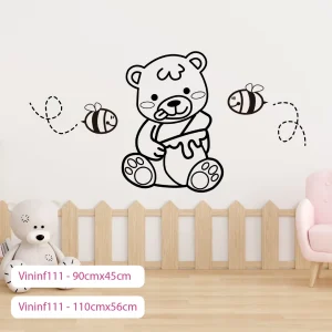 Vinil  Decorativo Infantil Osito comiendo miel con abejitas