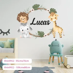 Vinil Decorativo Infantil De Safari Con Nombre