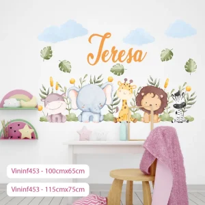 Vinil Decorativo Infantil De Safari Con Nombre