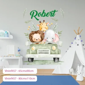 Vinil Decorativo Infantil De Safari Con Vehículo Para Niño