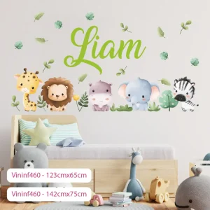 Vinil Decorativo Infantil De Safari De Animalitos Adorables