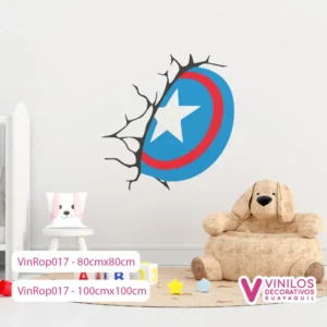 Vinilos Decorativos Rompe Pared De Escudo Del Capitán America Animado