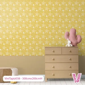 Vinilo Decorativo Papel Tapiz Personalizado De Estrellas Fondo Amarillo