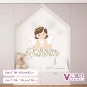 Vinil Decorativo Infantil Ángel animado con nombre personalizado