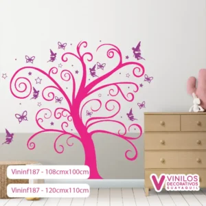 Vinil Decorativo Infantil Árbol mágico con estrellas hadas y mariposas