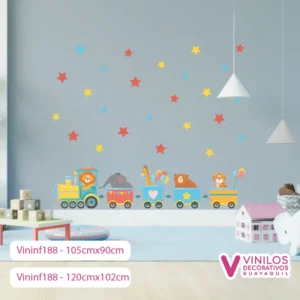 Vinil Decorativo Infantil Tren con animalitos y estrellas