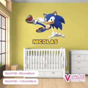 Vinil Decorativo Infantil Sonic Saltando con nombre personalizado