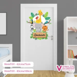 Vinil Decorativo Infantil Safari de animalitos en la selva con nombre
