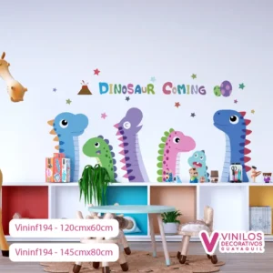 Vinil Decorativo Infantil Dinosaurios coloridos con estrellas y nombre personalizado