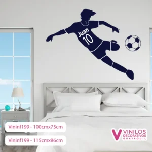 Vinil Decorativo Infantil Silueta niño con balón de futbol con nombre personalizado
