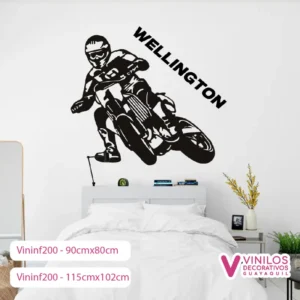 Vinil Decorativo Infantil Motociclista con nombre personalizado