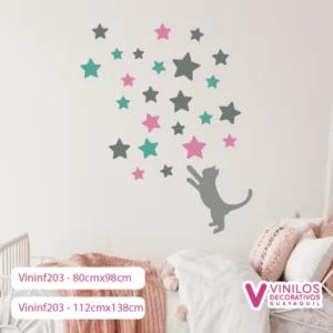 Vinil Decorativo Infantil Gato alcanzando estrellas