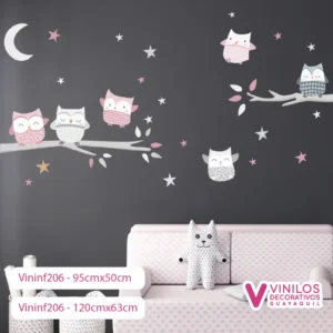 Vinil Decorativo Infantil Búhos estrellas y luna