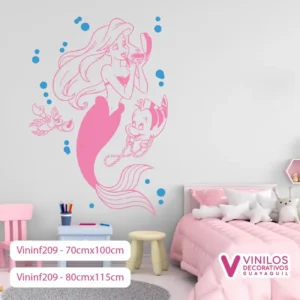 Vinil Decorativo Infantil Sirenita y sus amigos