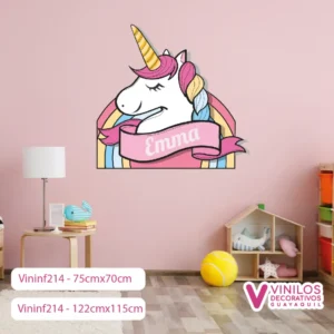 Vinil Decorativo Infantil Unicornio con nombre personalizado