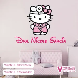 Vinil Decorativo Infantil Hello kitty de doctora con nombre personalizado