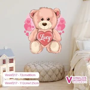 Vinil Decorativo Infantil Oso con corazón y nombre personalizado