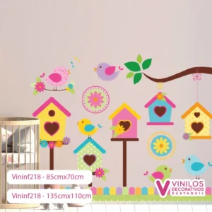 Vinil Decorativo Infantil Pajareras con rama de árbol y aves