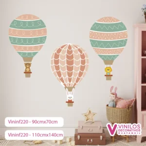 Vinil Decorativo Infantil Globos aerostáticos con animalitos a bordo