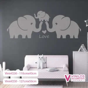 Vinil Decorativo Infantil Familia de Elefante corazón Love