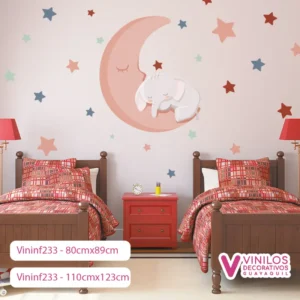 Vinil Decorativo Infantil Elefante dormido en luna y estrellas