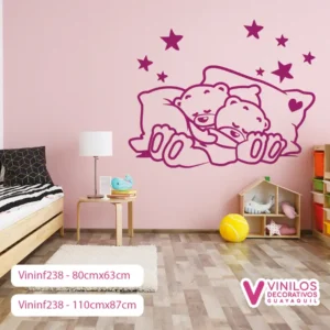 Vinil Decorativo Infantil Pareja de osos durmiendo con estrellas