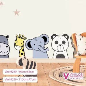 Vinil Decorativo Infantil Elefante jirafa hipopótamo y osos con estrellas