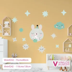 Vinil Decorativo Infantil Oso con nubes y estrellas