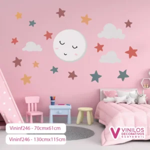Vinil Decorativo Infantil Luna con estrellas y nubes