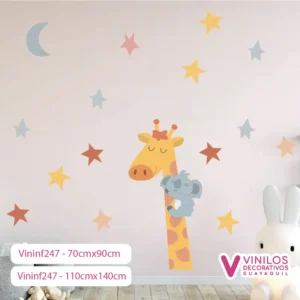 Vinil Decorativo Infantil Jirafa con koala, estrellas y luna