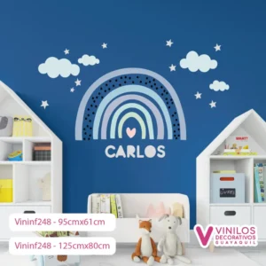Vinil Decorativo Infantil Arcoíris con nombre personalizado, estrellas y nubes