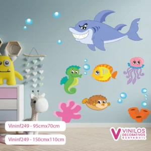 Vinil Decorativo Infantil Mundo acuático con burbujas y algas