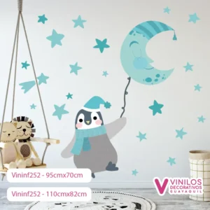 Vinil Decorativo Infantil Pingüino con estrellas y luna dormida